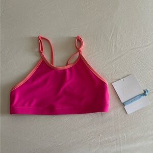 Athleta Girl Pink Bikini Top with Coral Trim + Hair Tie – Size 7, NWT